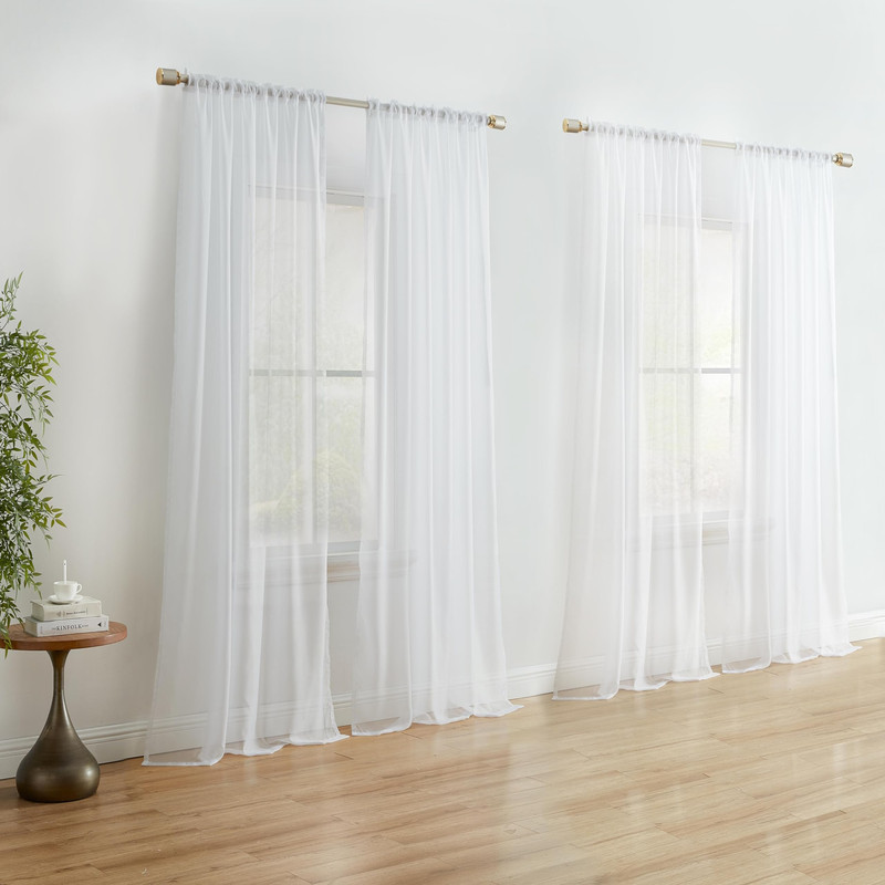 Hlc.Me White Sheer Curtains Sheer Voile Light Filtering Window Treatment