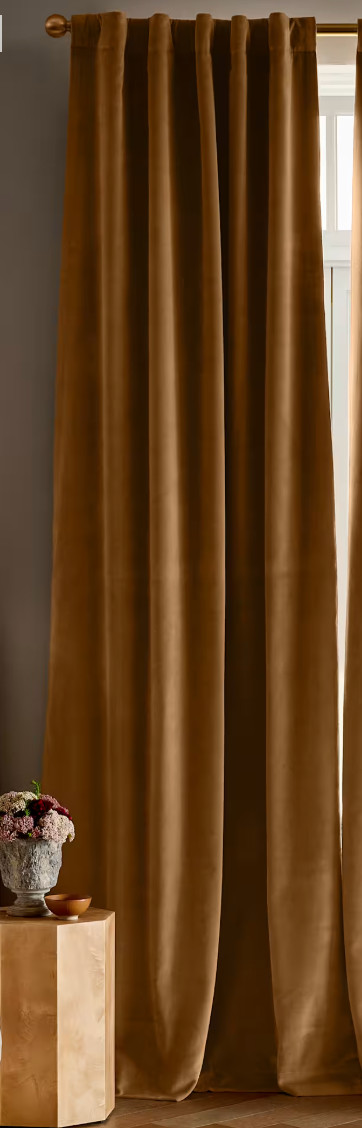 Quince Cotton Velvet Room Darkening Curtain Panel Camel 48×96 Single