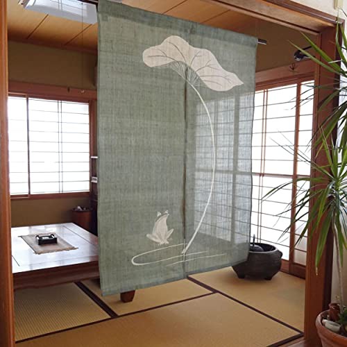 Japanese Linen Noren Curtain Frog Design 47in(120cm) Hand Dyed Made in Japan