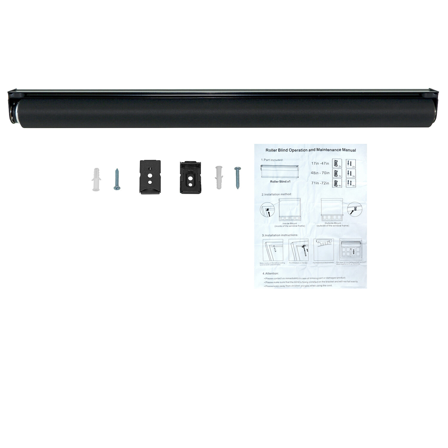 Black 40″x72″ Cordless Roller Shades Window Blinds Waterproof Insulated Curtain