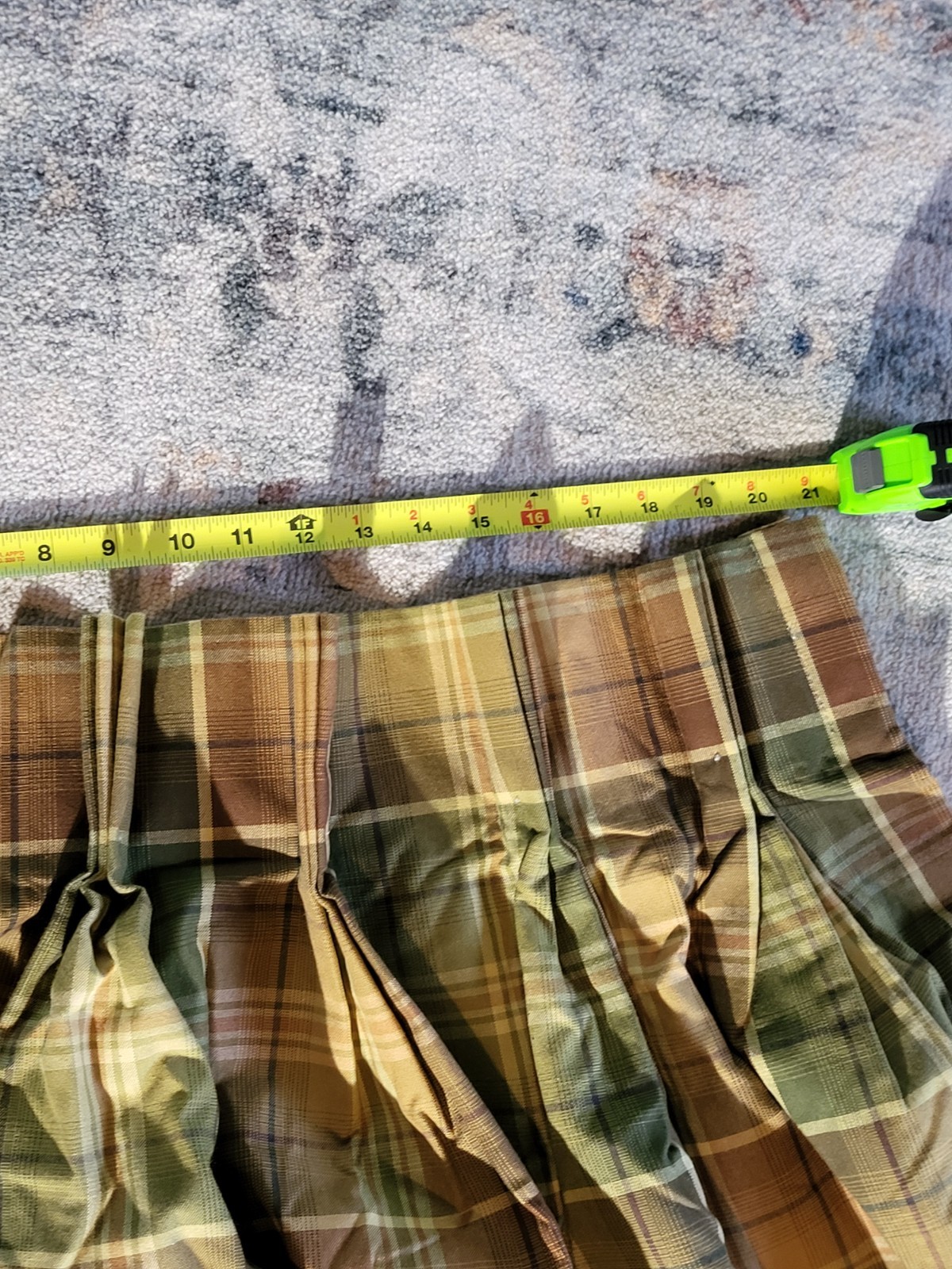 CUSTOM LONG LINED PLAID TARTAN PLEATED PINCHED DRAPES GREEN BROWN, EXCELLENT
