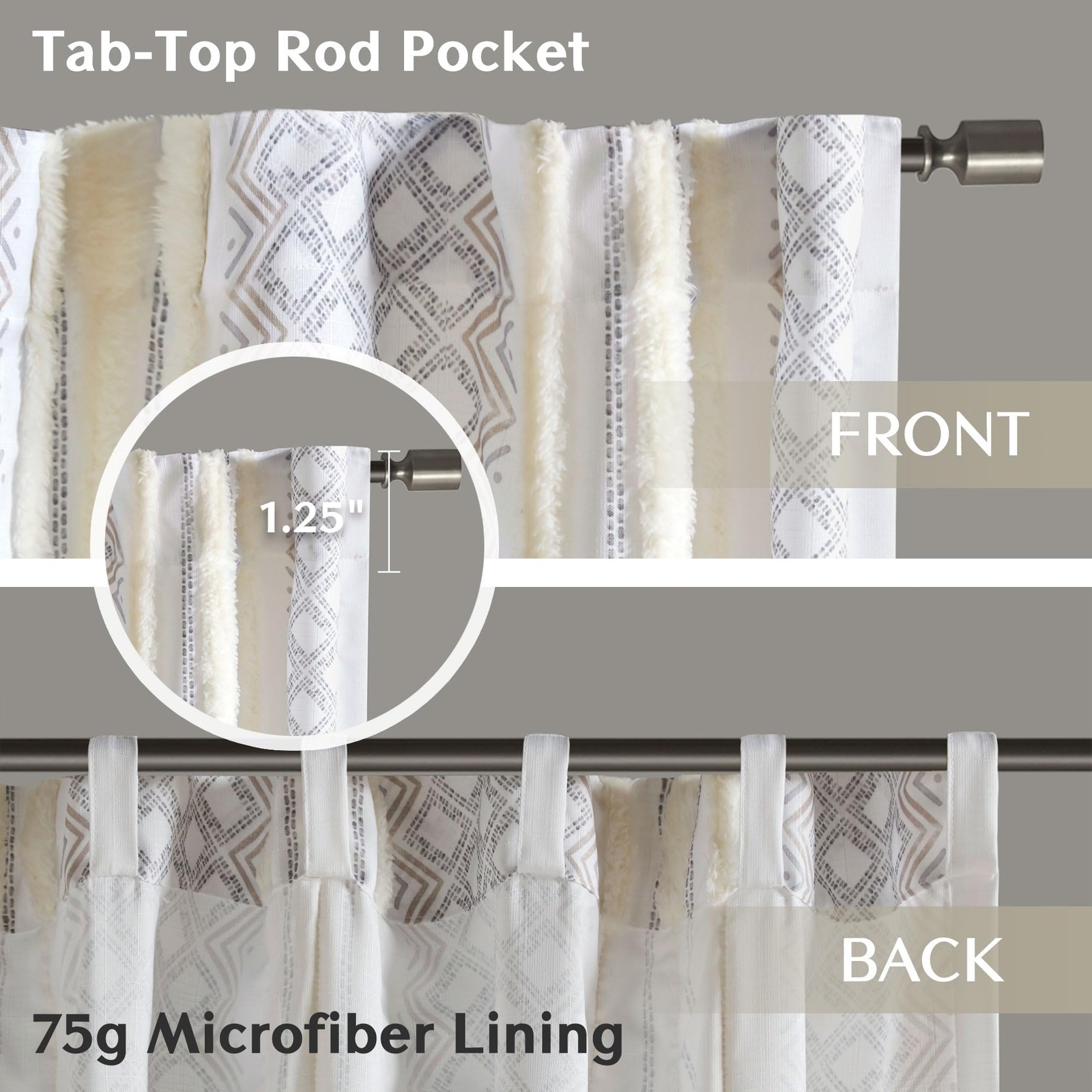 Window Curtain for Living Room Geometric Print Tufted Accent Modern Curtain W…