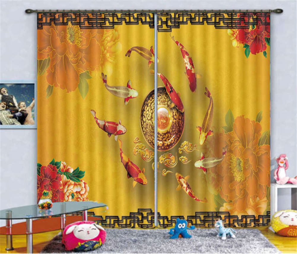 Many Auspicious Carps 3D Curtain Blockout Photo Printing Curtains Drape Fabric