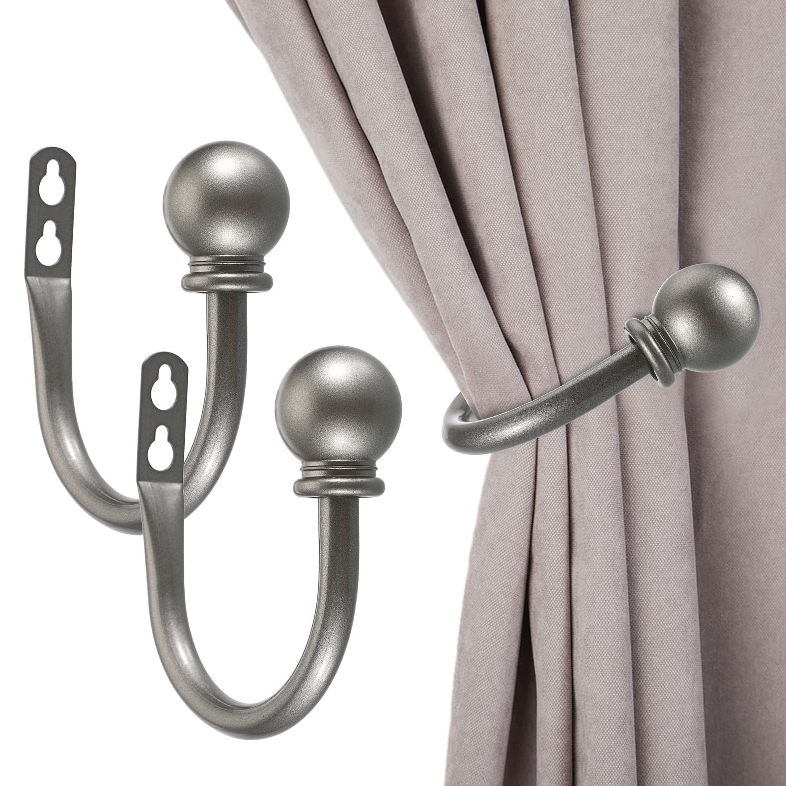 Sumnacon Set of 2 Decorative Curtain Holdbacks, Wall Mounted Aluminum Grey