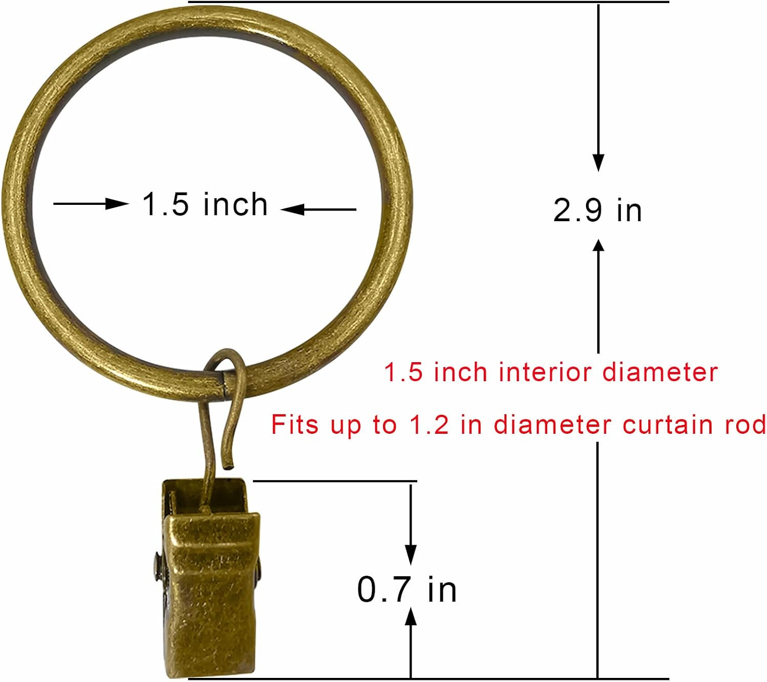 100 Pack Bronze Curtain Rings with Clips, Curtain Hooks Hangers Clip Rings for H