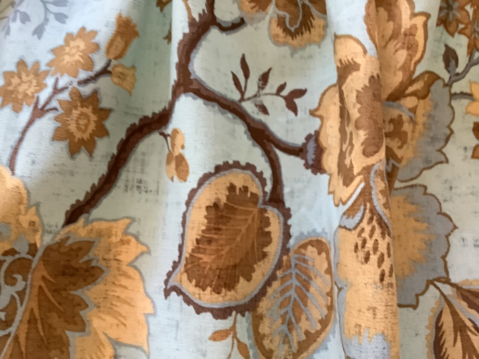 Handmade Waverly Jacobean Valance In Aqua and Brown 52”x15”