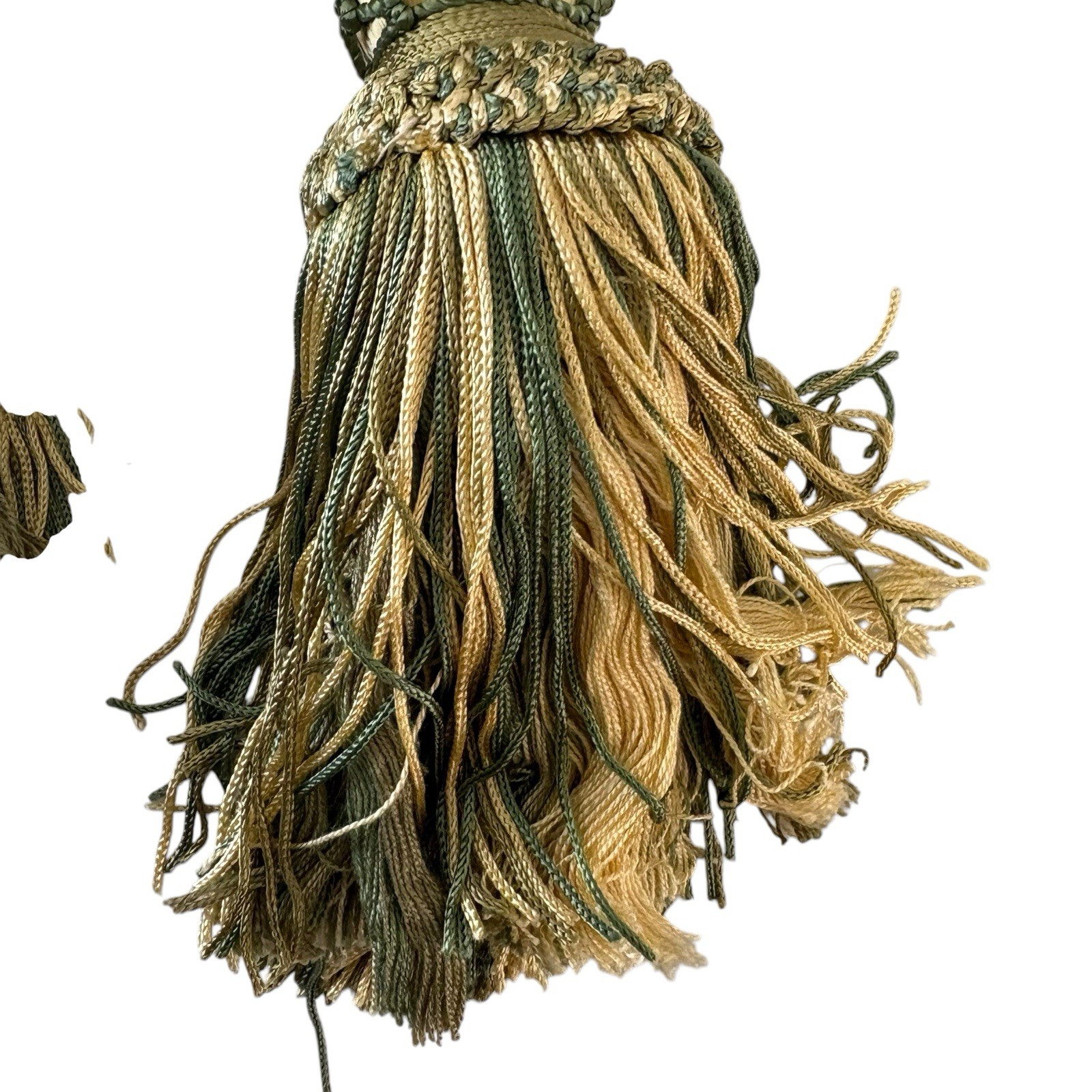 2 Decopro Drapery Curtain Tiebacks Green & Gold Woven Braided Knot Tassels