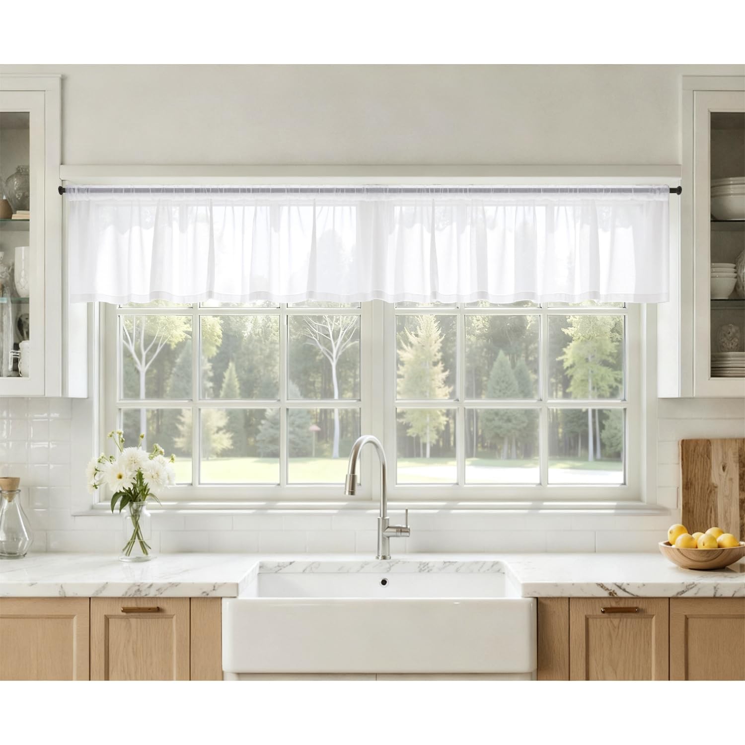 Valance for Windows, 4 Panels Set, Light 42″W x 14″L (Pack of 4) White