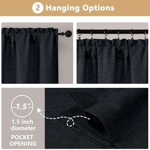 2 Panels Cafe Curtains 36 Inch Length, Thick 30″W x 36″L (Pack of 2) Black
