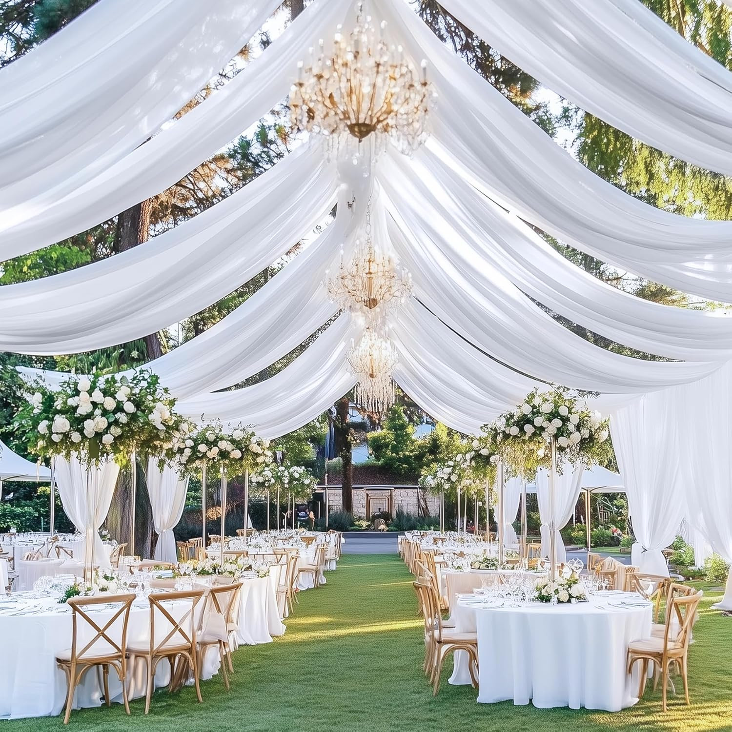White Ceiling Drapes 4 Panels 5x20ft for Wedding & Party Decor, Wrinkle Free