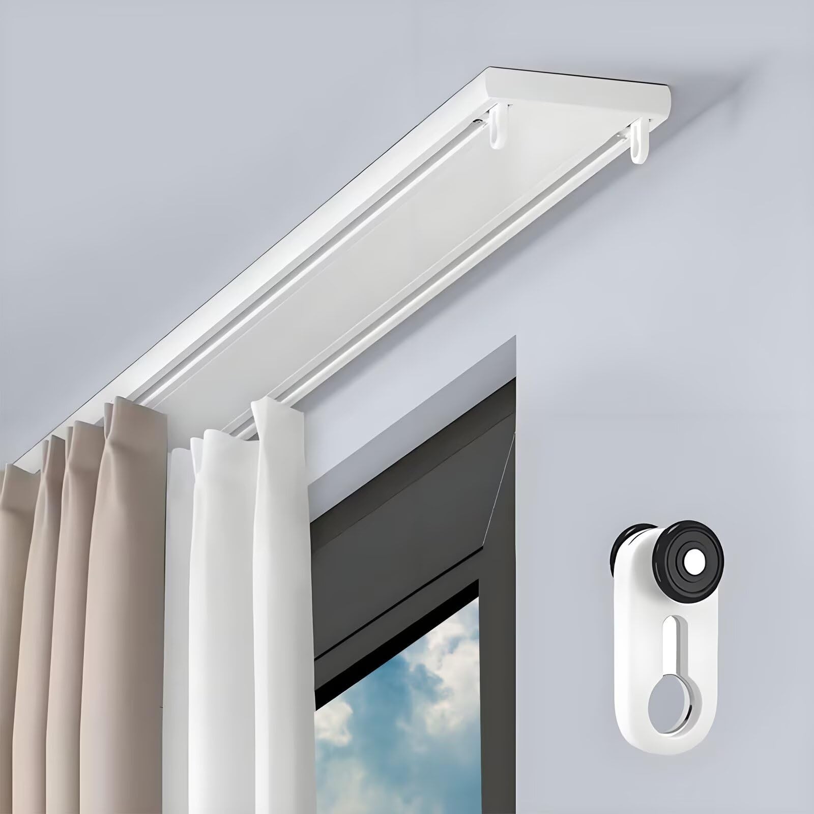 Habuaety Double Curtain Track Ceiling Mounted Aluminum Curtain Rails Silent