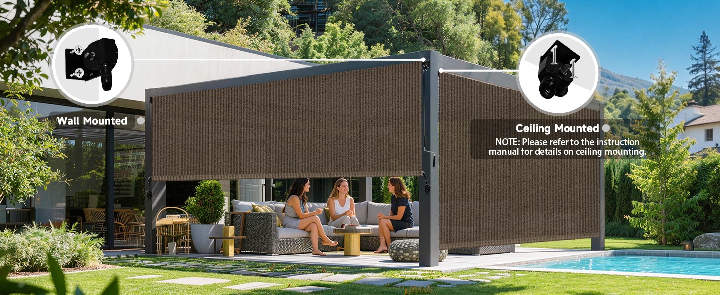 Outdoor Roller Shades for Patio, Mocha 10′ W x 8′ H Cordless Patio Shades Roll