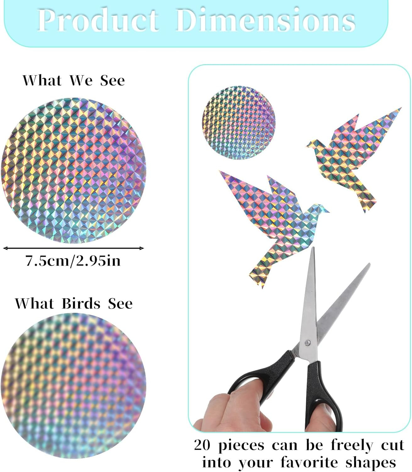 20 PCS Circle Bird Window Strike Prevention, Rainbow Reflective Anti-Collision