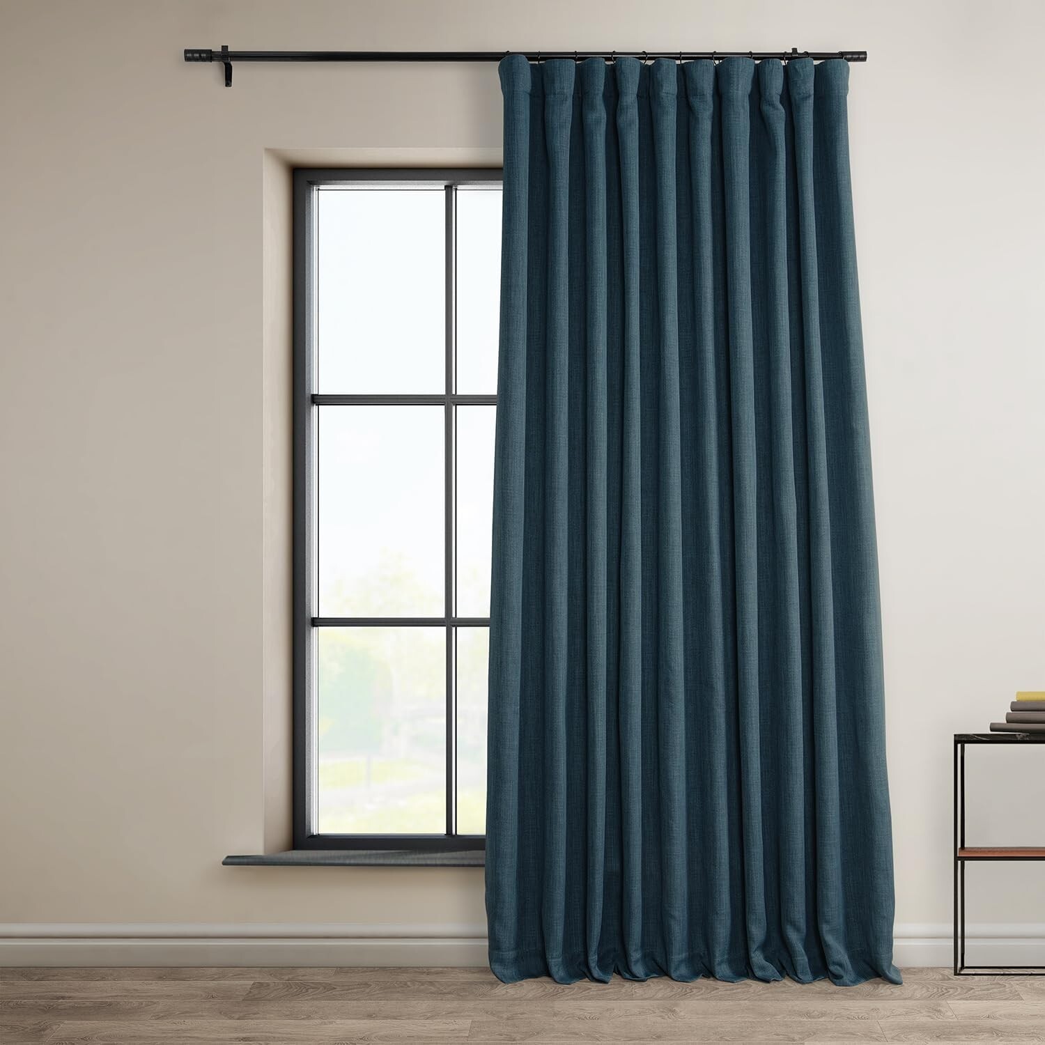 1 Panel Story Blue 84″L x 100″W Linen Darkening Curtains For Bedroom Living Room