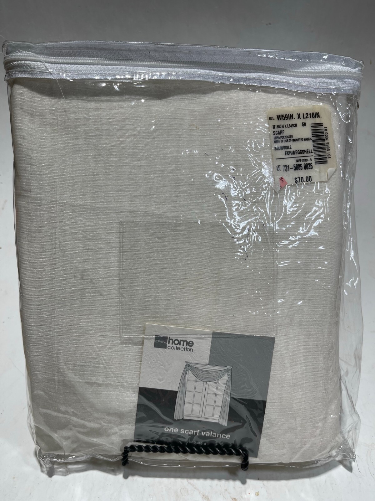 ❤️JCPenney Snow Voile Semi Sheer 6 Yard Scarf Valance Ecru/Eggshell 59″ X 216″