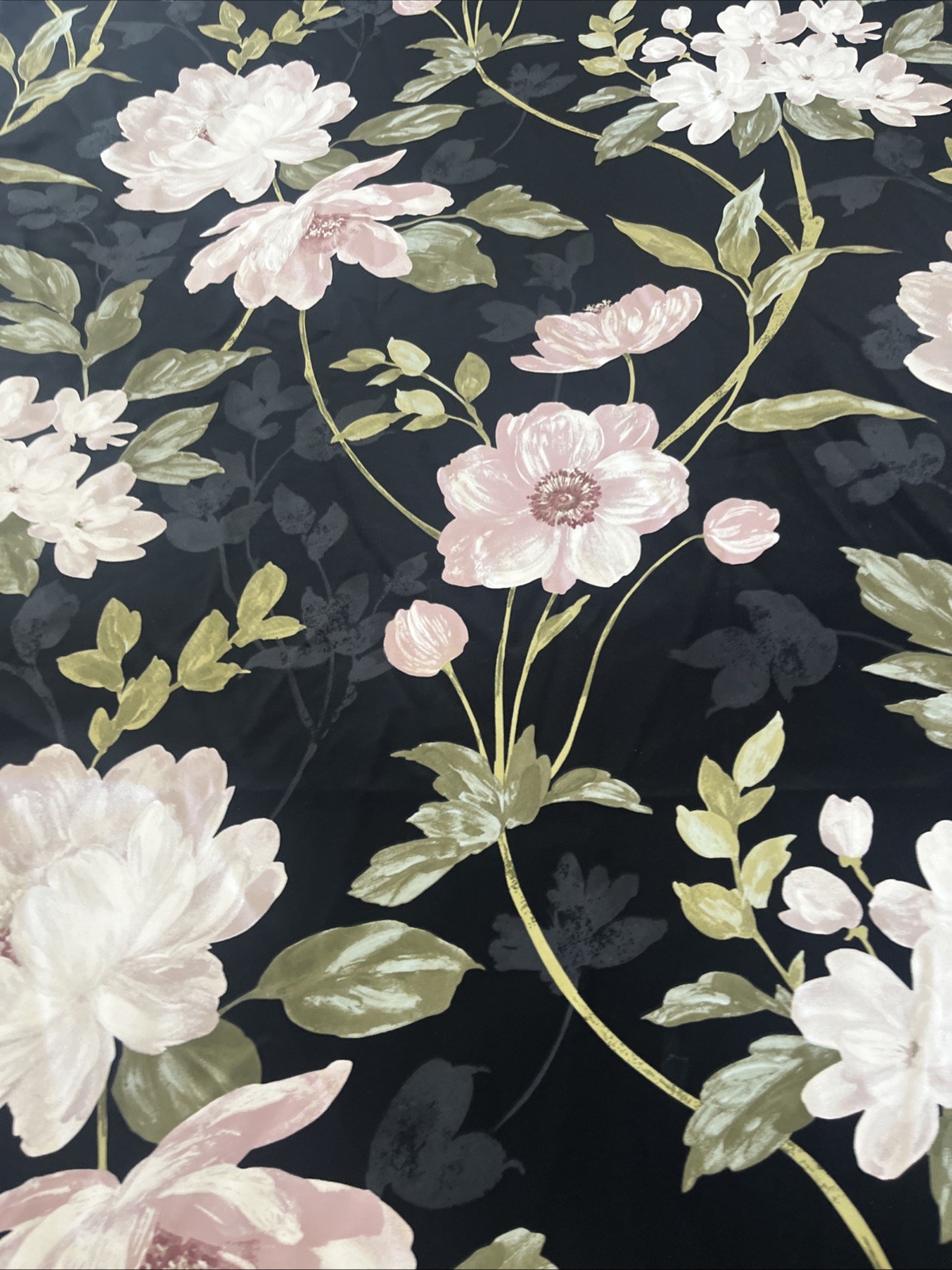 IKEA ROSENMOTT Blackout Curtains 2 Panels (1 pair) 57×98 Black Floral Polyester