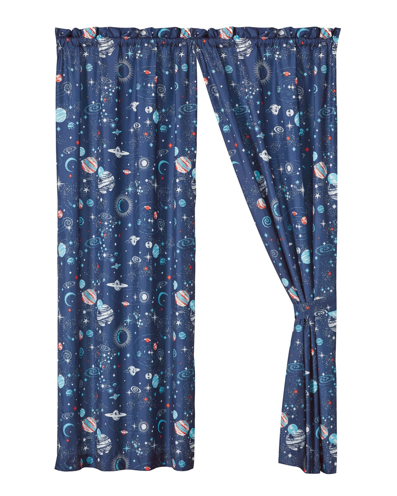 WPM Kids Collection Bedding 4 Piece Curtain Set, Kid’s Bedroom Window Blue Sp…