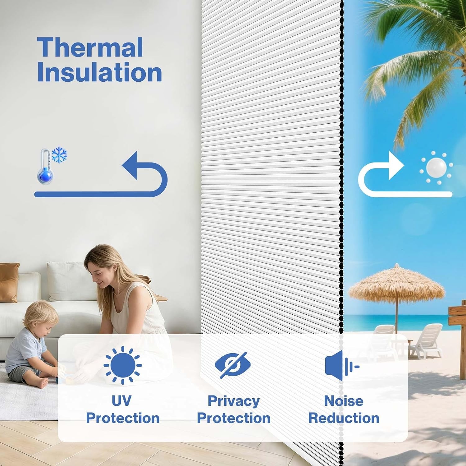 No Drill Cellular Shades, White 32″ W x 48″ H Cordless Blackout Pull Down