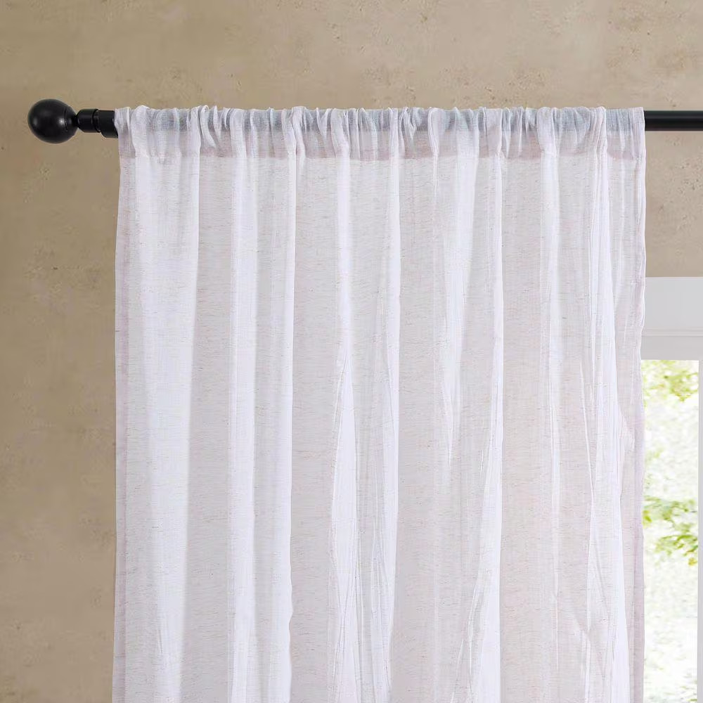 Charter Off-White Faux Linen Solid 50 In. W X 63 In. L Rod Pocket Sheer Curtain