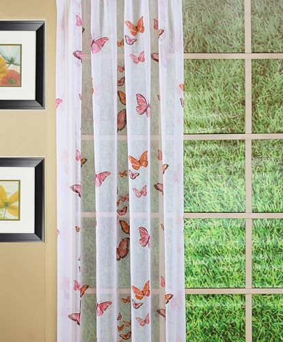 Butterflies Print Semi Sheer Panel, 63″, Pink, 54W x 63L
