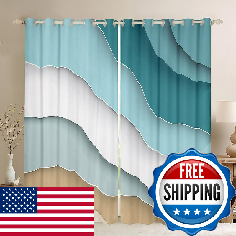 Homewish Abstract Ombre Window Curtain Ocean Waves Curtains Decor Blue Sea And