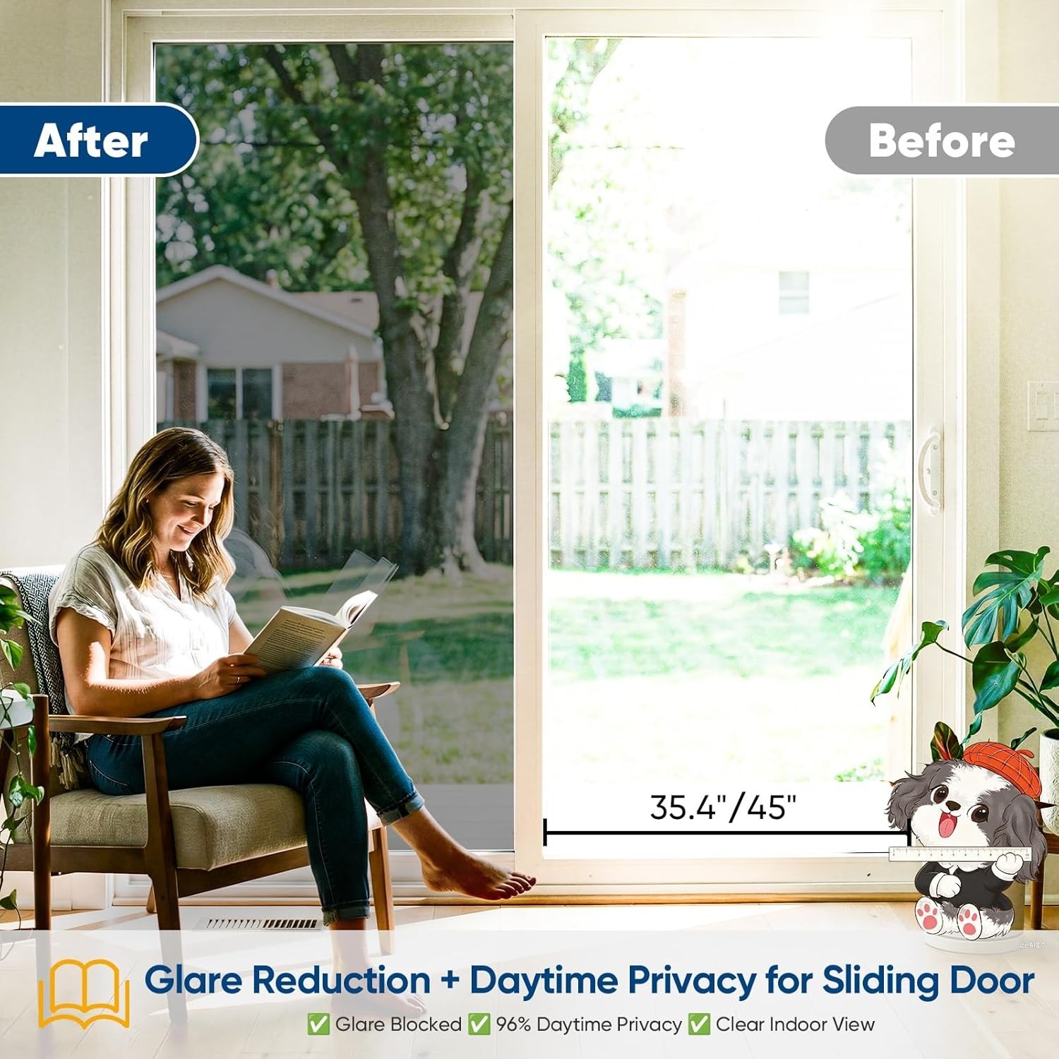 Window Privacy Film, 17.5 x 78.7 Inch, Black, Static Cling, 3 Tools