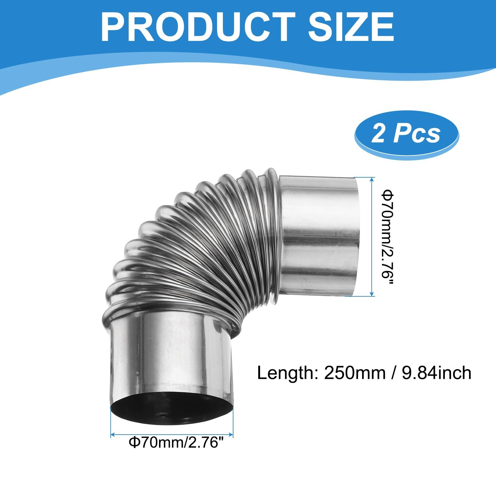 70mm 90 Degree Stove Pipe, 2pcs Stainless Steel Tent Elbow Stove Chimney Pipe…