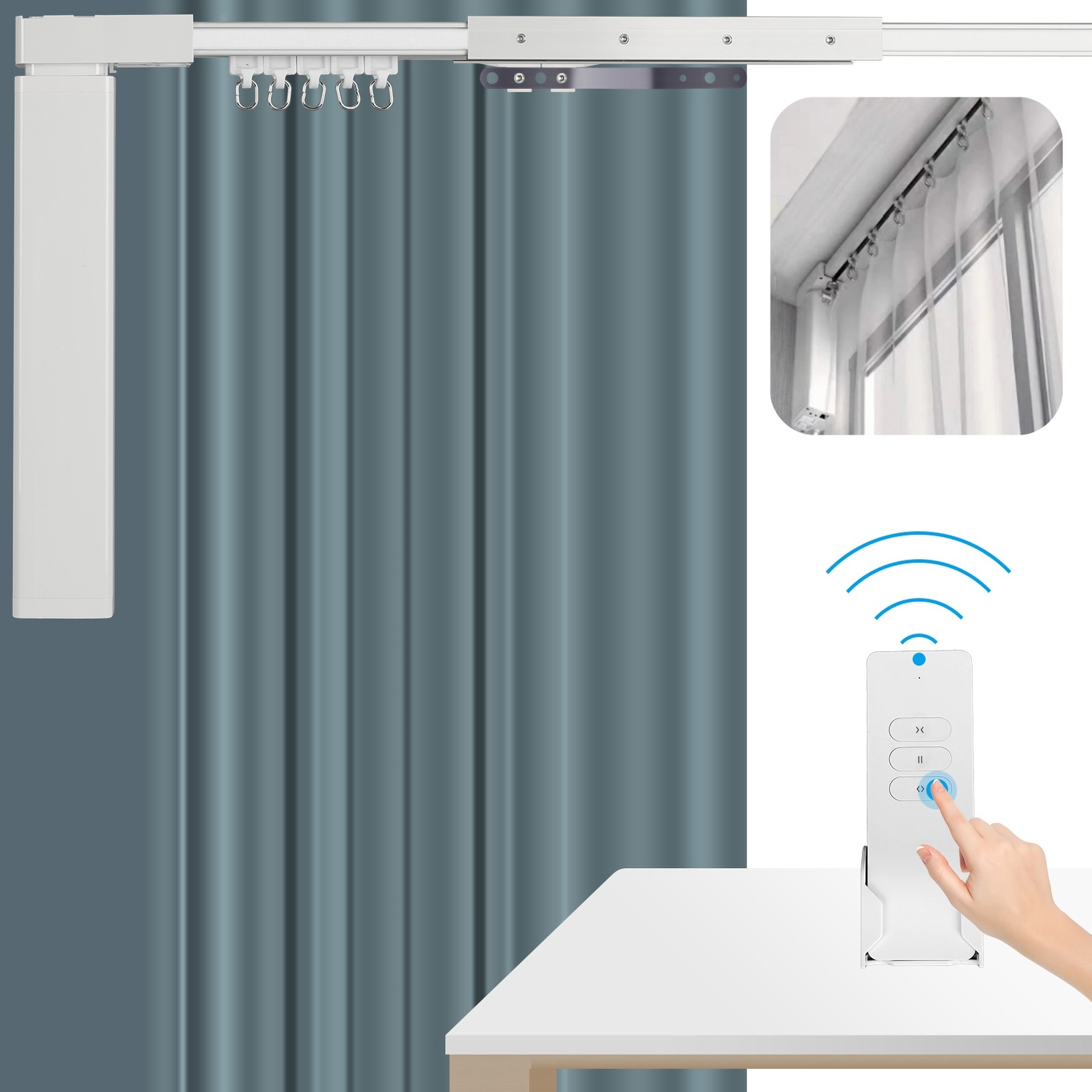 3.2m Motorized Curtain Track Rail 10.5ft Hook Wifi Remote Control Smart Home