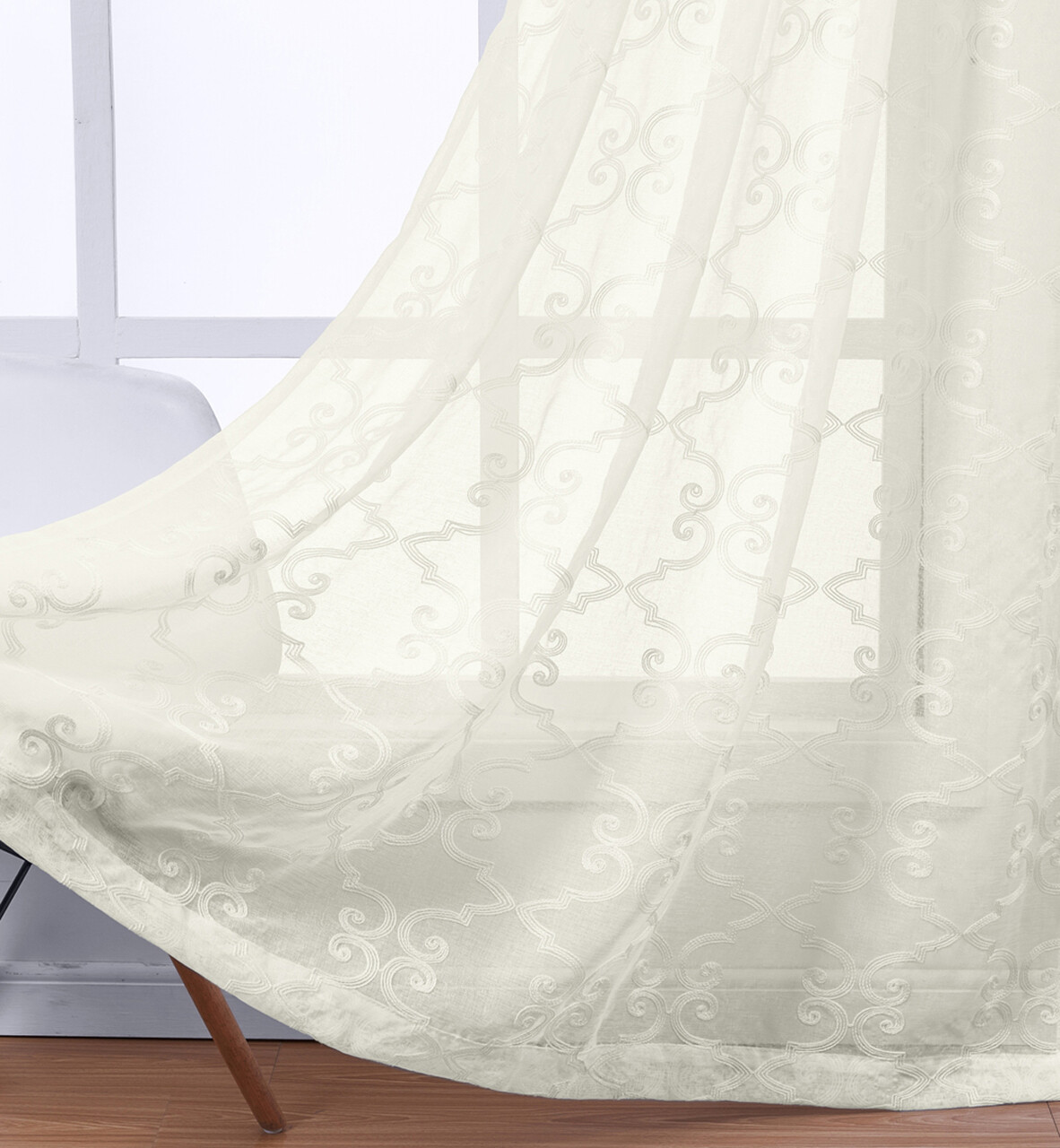 Modern Melanie Embroidered Panels Grommet Top Sheer Window Curtain (Set of 2)