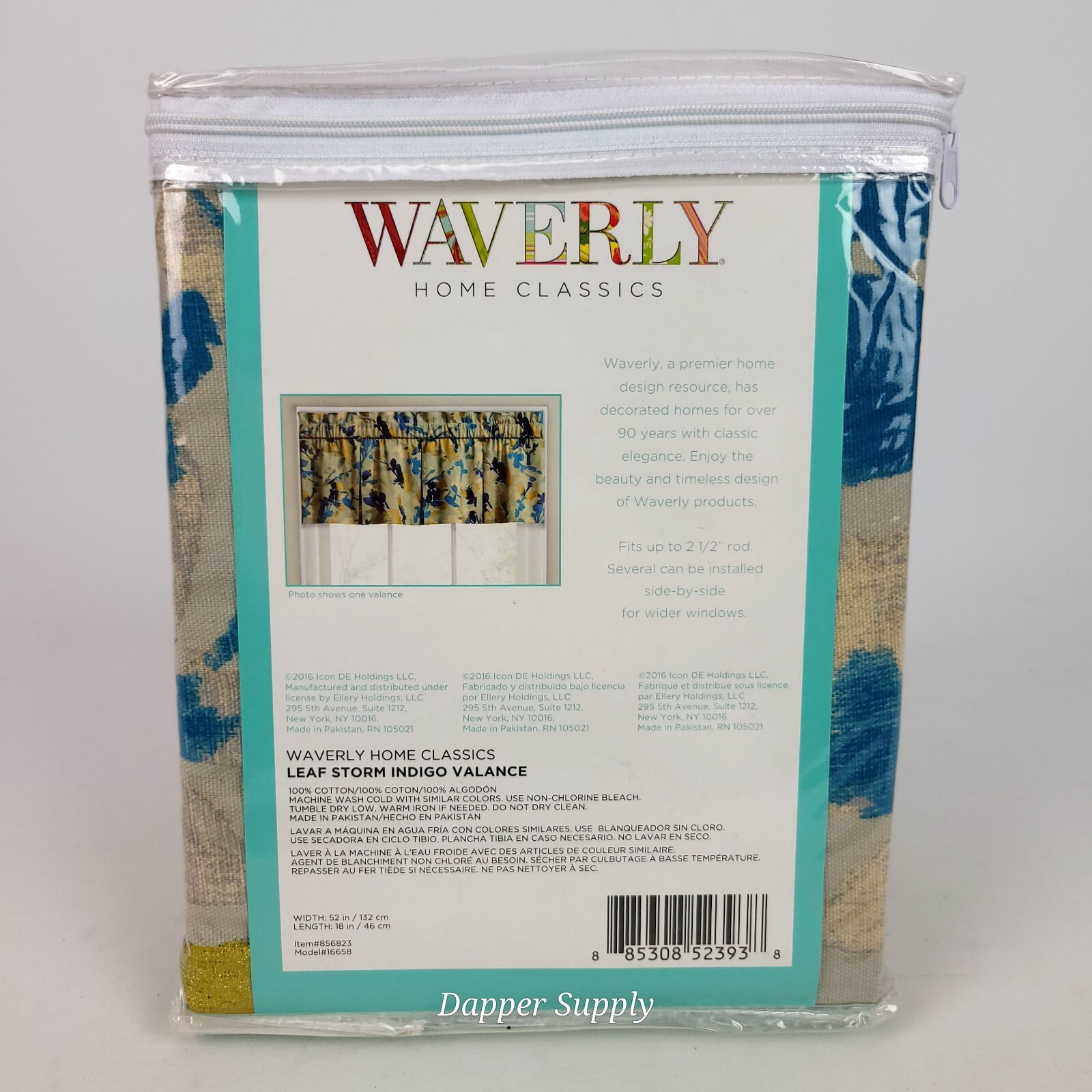 Waverly Home Classics Valance 52×18″ Leaf Storm Indigo Blue #856823