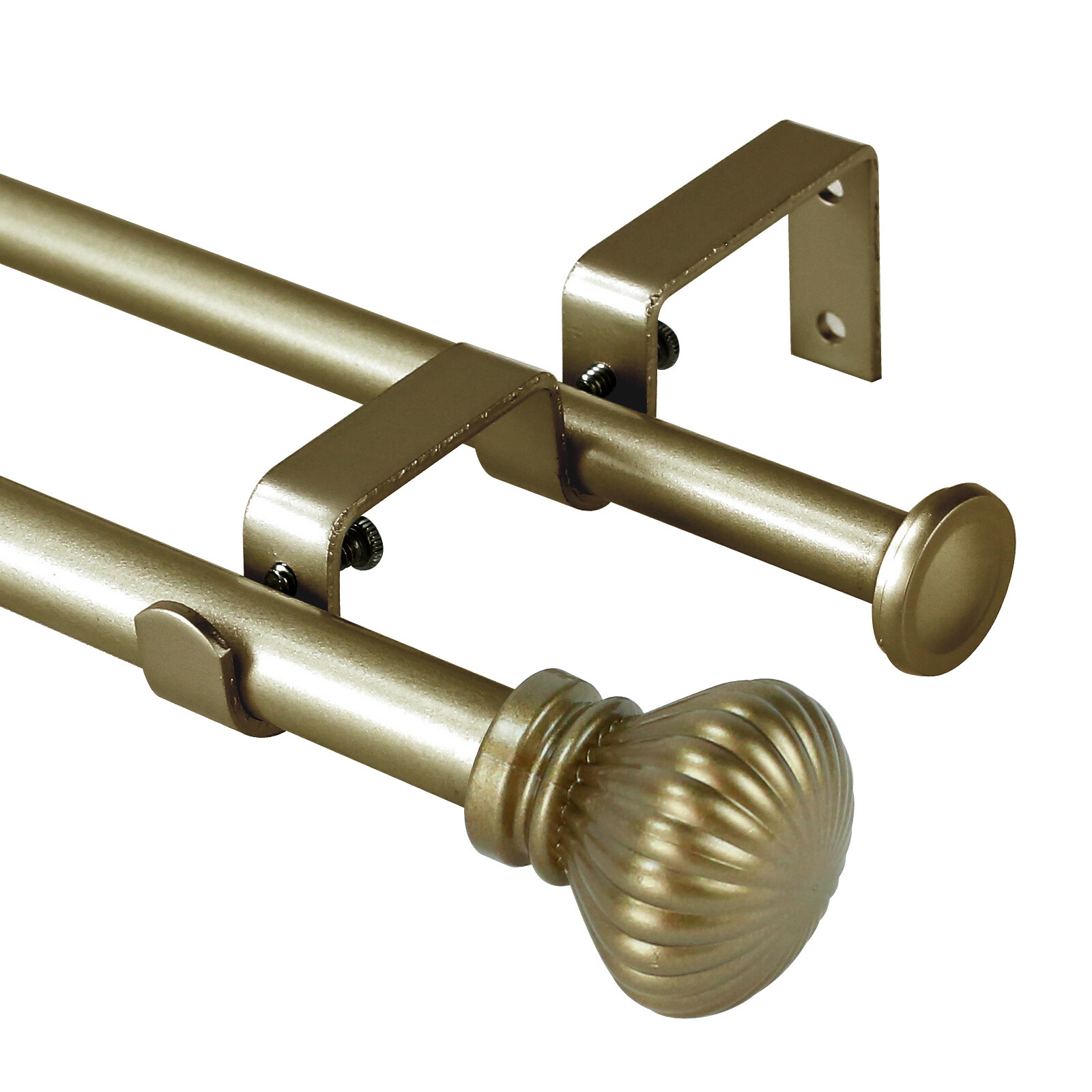 5/8″ Double Curtain Rod Set, Fluted Ball Finial, 28″-48″/ 48″-84″/ 84″-120″