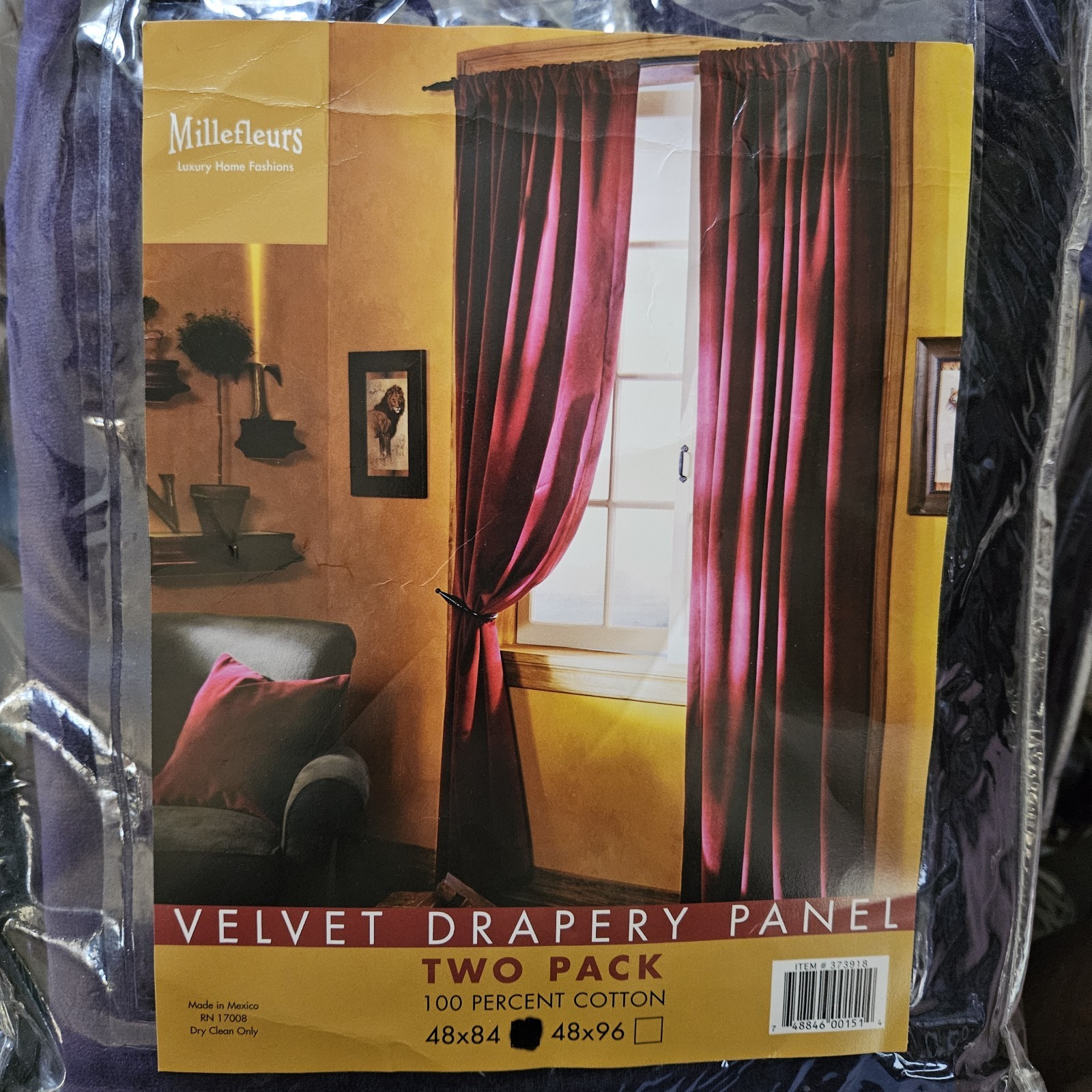 2 Millefleurs PURPLE Velvet Lined Drapery Panels (1 pair) 48″ x 84″ NIP