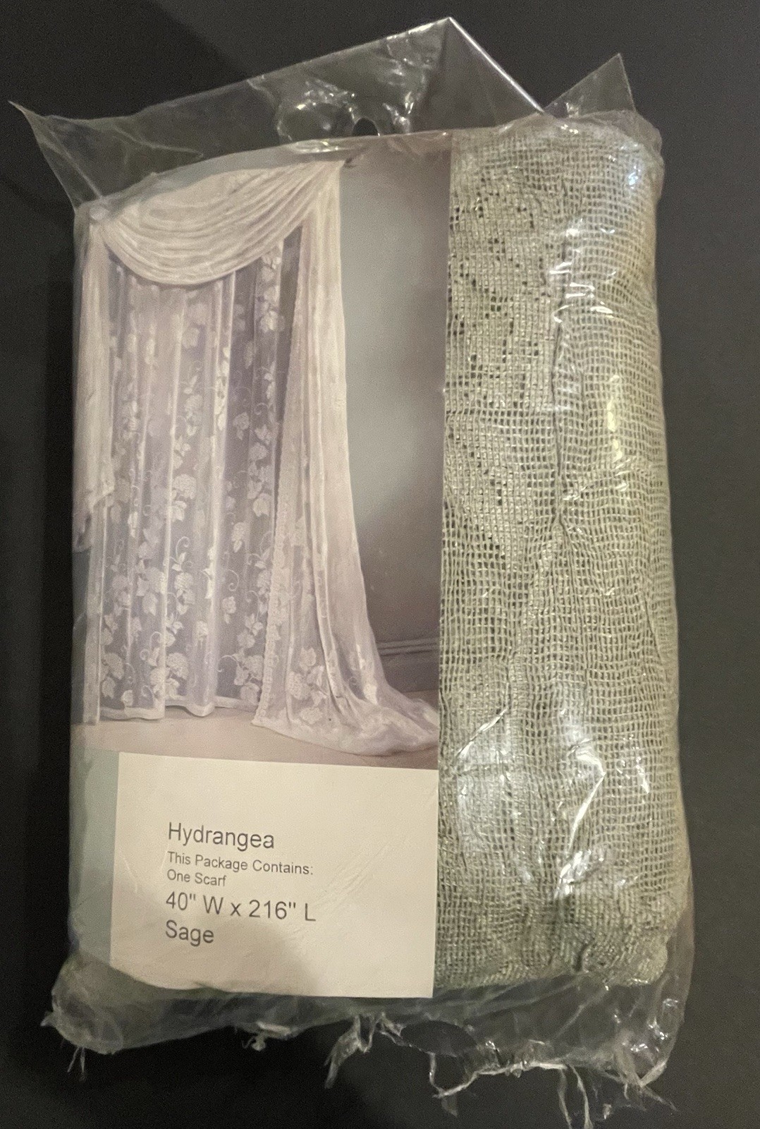 2 S. Lichtenburg & Co. Hydrangea Window Scarf Treatments Sage 40”W X 216”L NIP