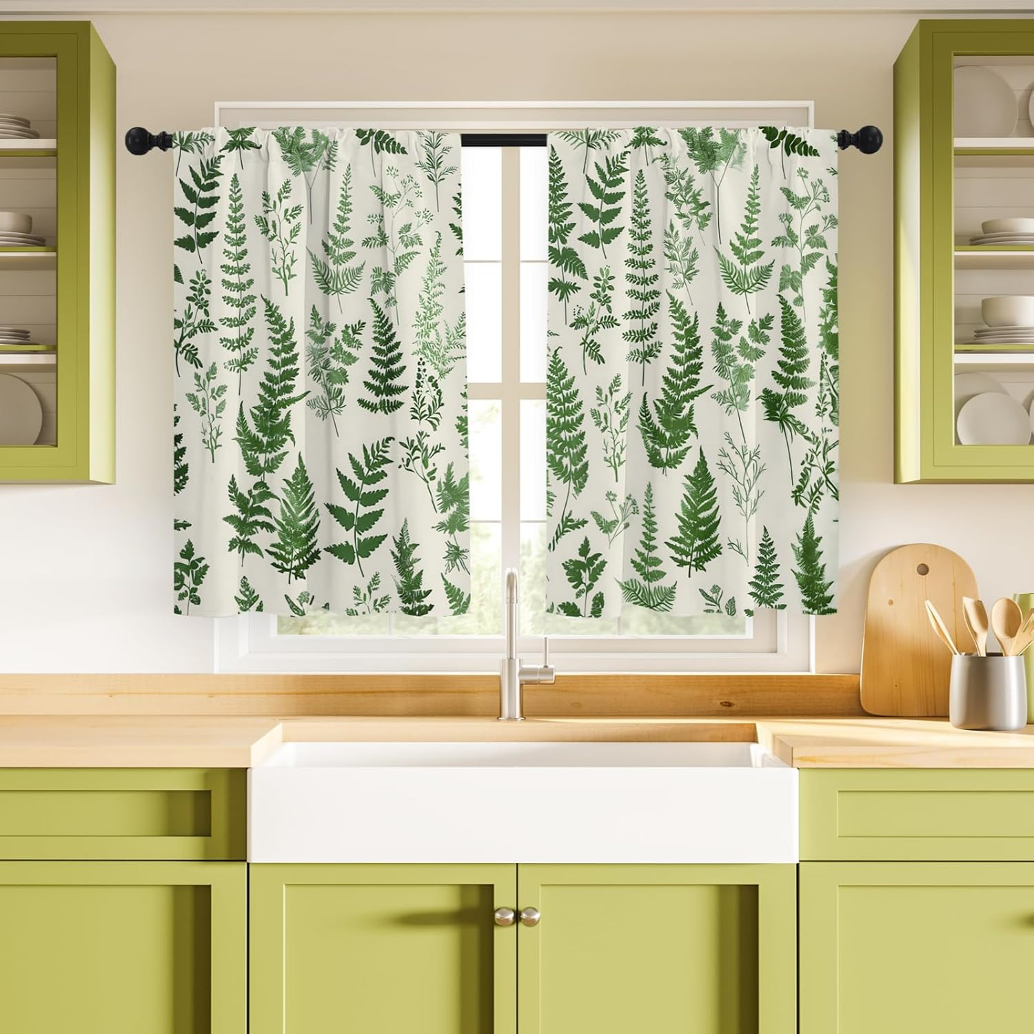 Kitchen Curtains (2 Pcs) over Sink Cafe Basement Cortinas Para Cocina Farmhouse