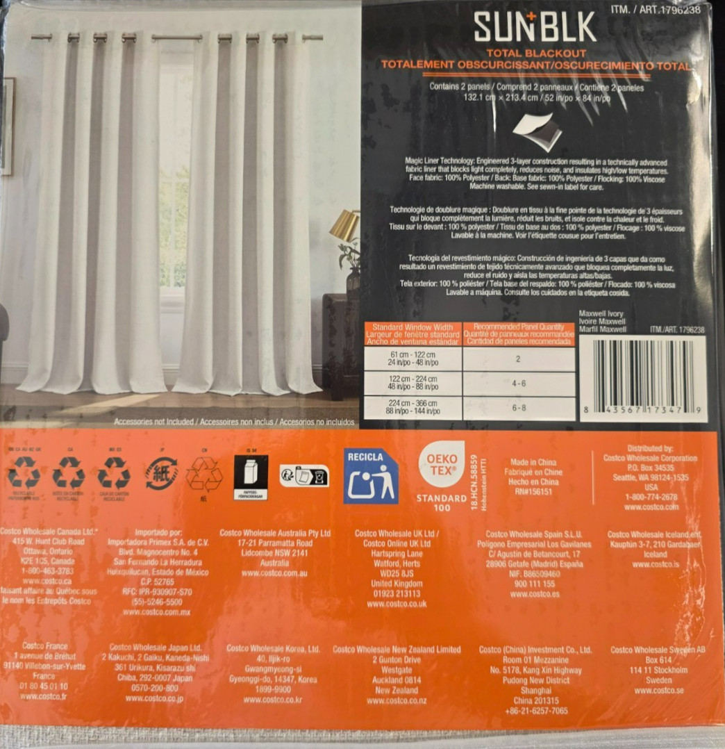 SunBlk Maxwell Total Blackout Panel – Pair of 52”x84” – Ivory – 1796238