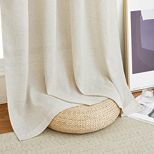 Short Linen Cafe Curtains for Kitchen, Thick 42″W x 48″L (Pack of 2) Natural