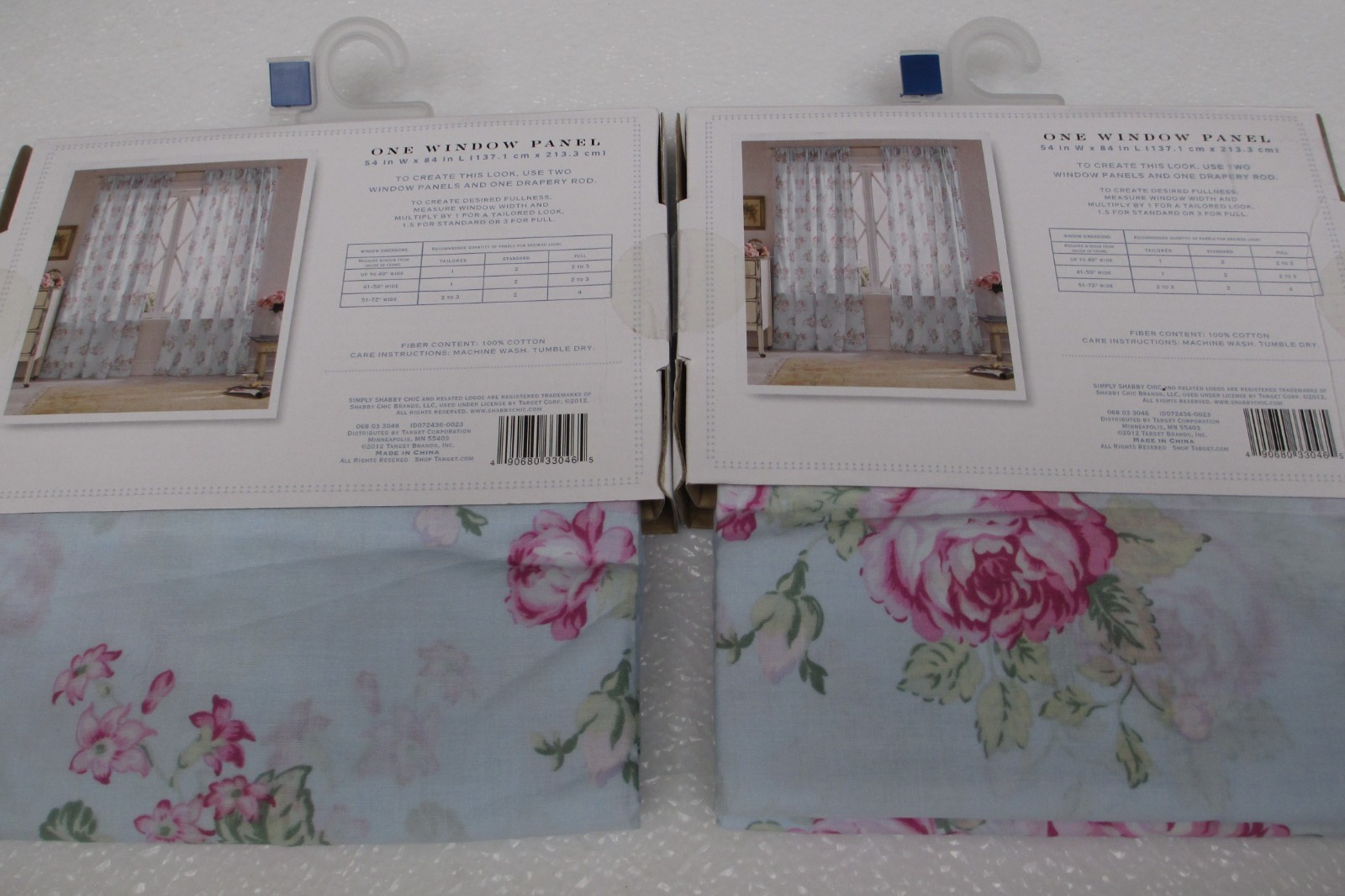 Simply Shabby Chic Blue Voile Cabbage Rose Floral Panels Curtains Drapes Pair