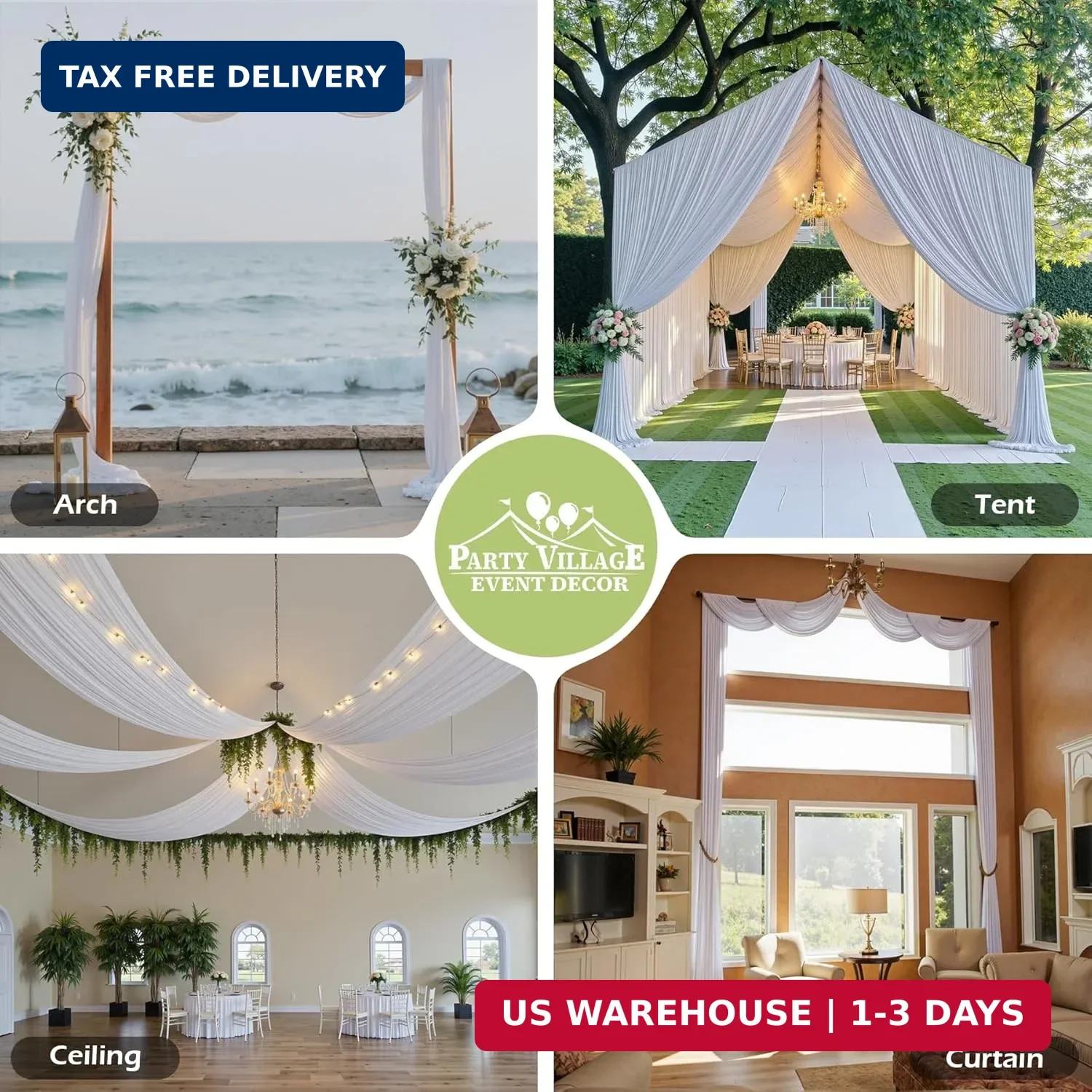 2 Panels 5ft(W) x 20ft(H) White Ceiling Drapes for Wedding Parties – 20 FT Extra