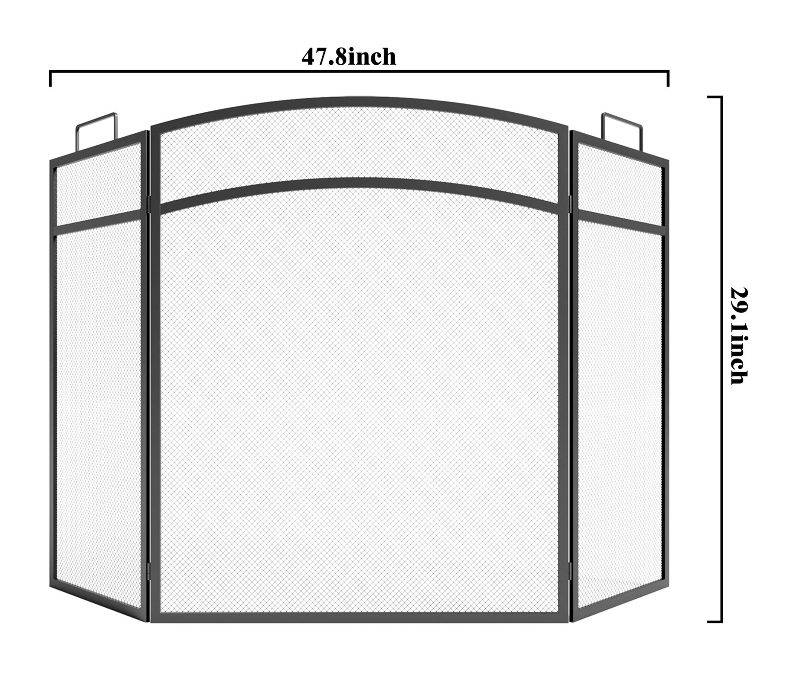 3 Panel Fireplace Screen 48″ W x 29″ H Modern Foldable with Wrought Metal Dec…