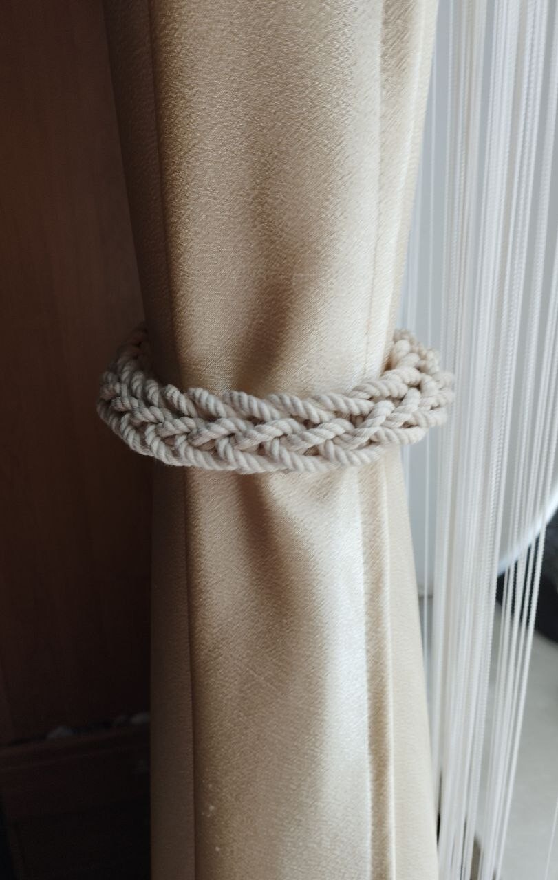 Ivory braided cotton curtain tie backs, curtain holdbacks, curtain holder