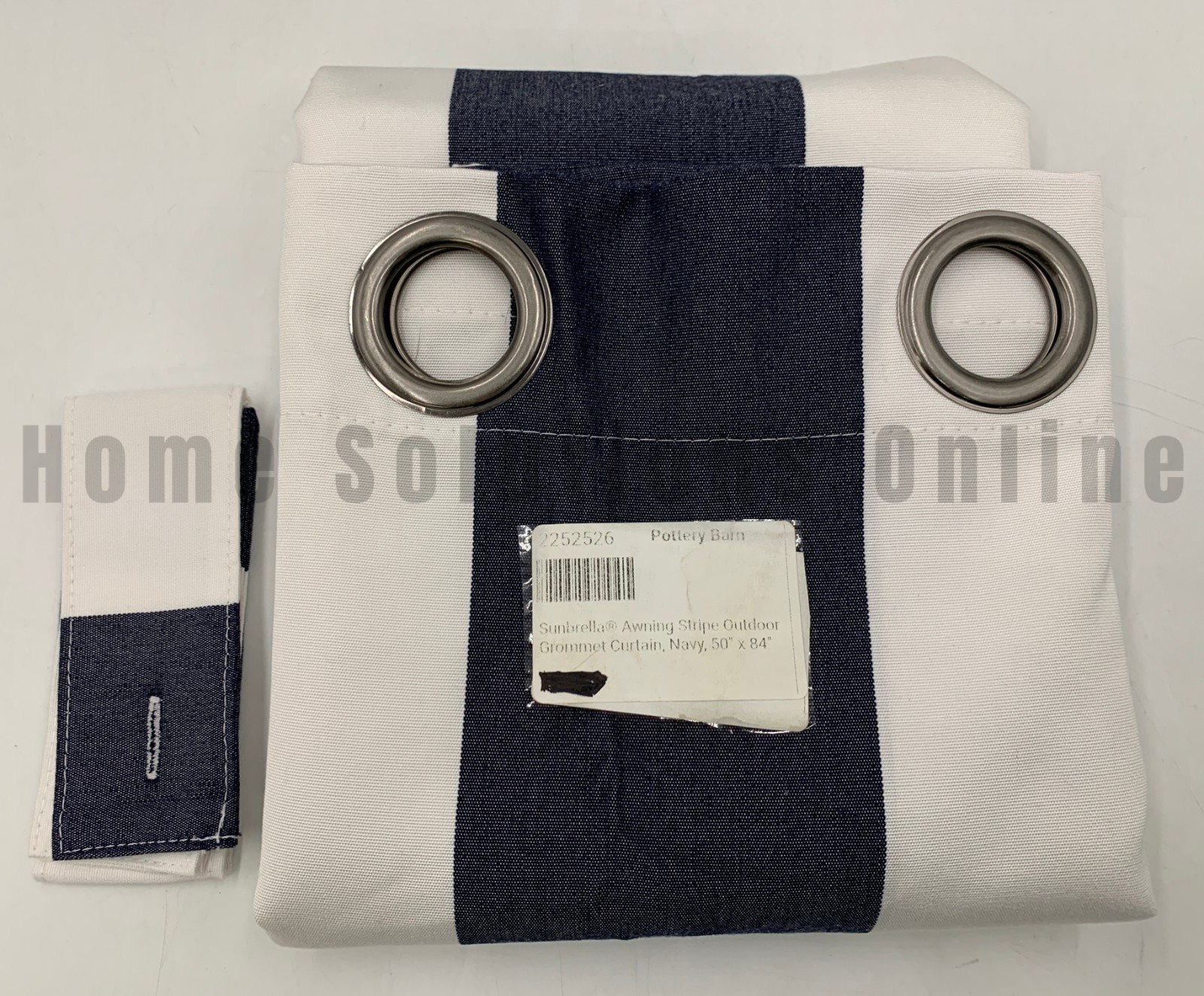 Pottery Barn Sunbrella® Awning Striped Grommet Outdoor Curtain Navy 84″ #S4318