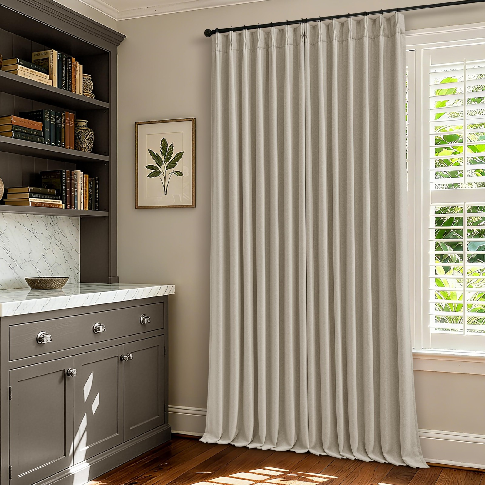 102 Inch Blackout Linen Pleated Curtains for Bedroom Living Room Darkening Pi…