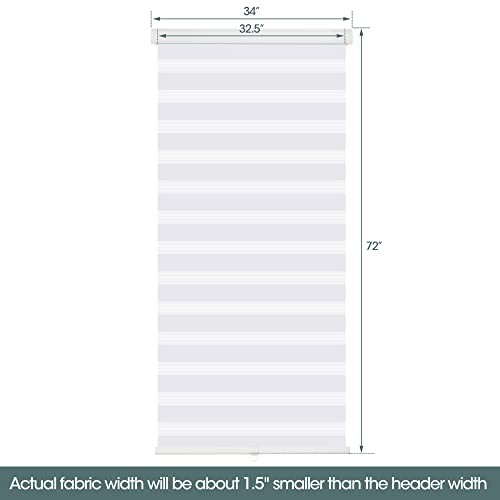 Cordless Zebra Blinds for Windows, 34″ W x 72″ H Living Room 34″W x 72″H White