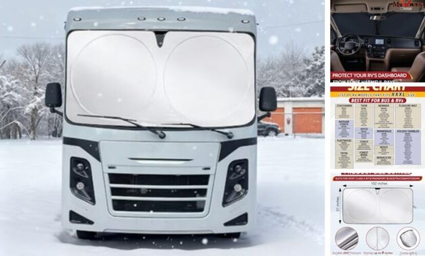 Class A RV Windshield Sunshade Cover for Spring Reflective RV Windshield Cover
