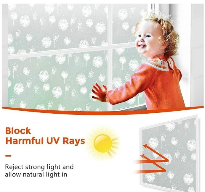 Privacy Window Film ~ Window Sticker ~ 17.7″ x 78.7″ ~ FROSTED GLASS DANDELIONS