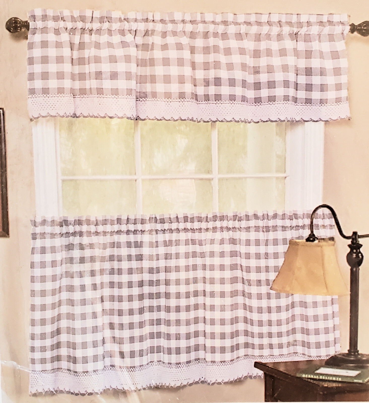 Sweet Home Collections Grey Buffalo Check Rod Pocket Tier Pair – 58″x36″