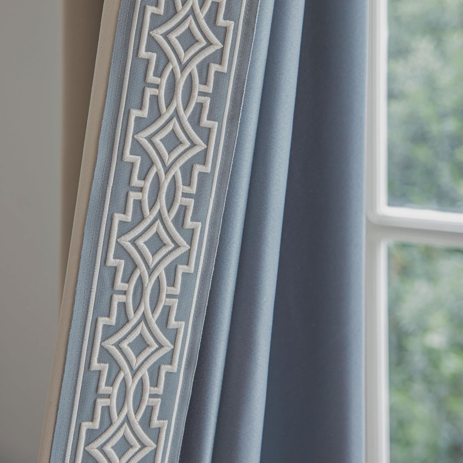 Visionaryhomedesign Ivory Cream Cotton Blend Curtain Panels with Trim Design, Pi