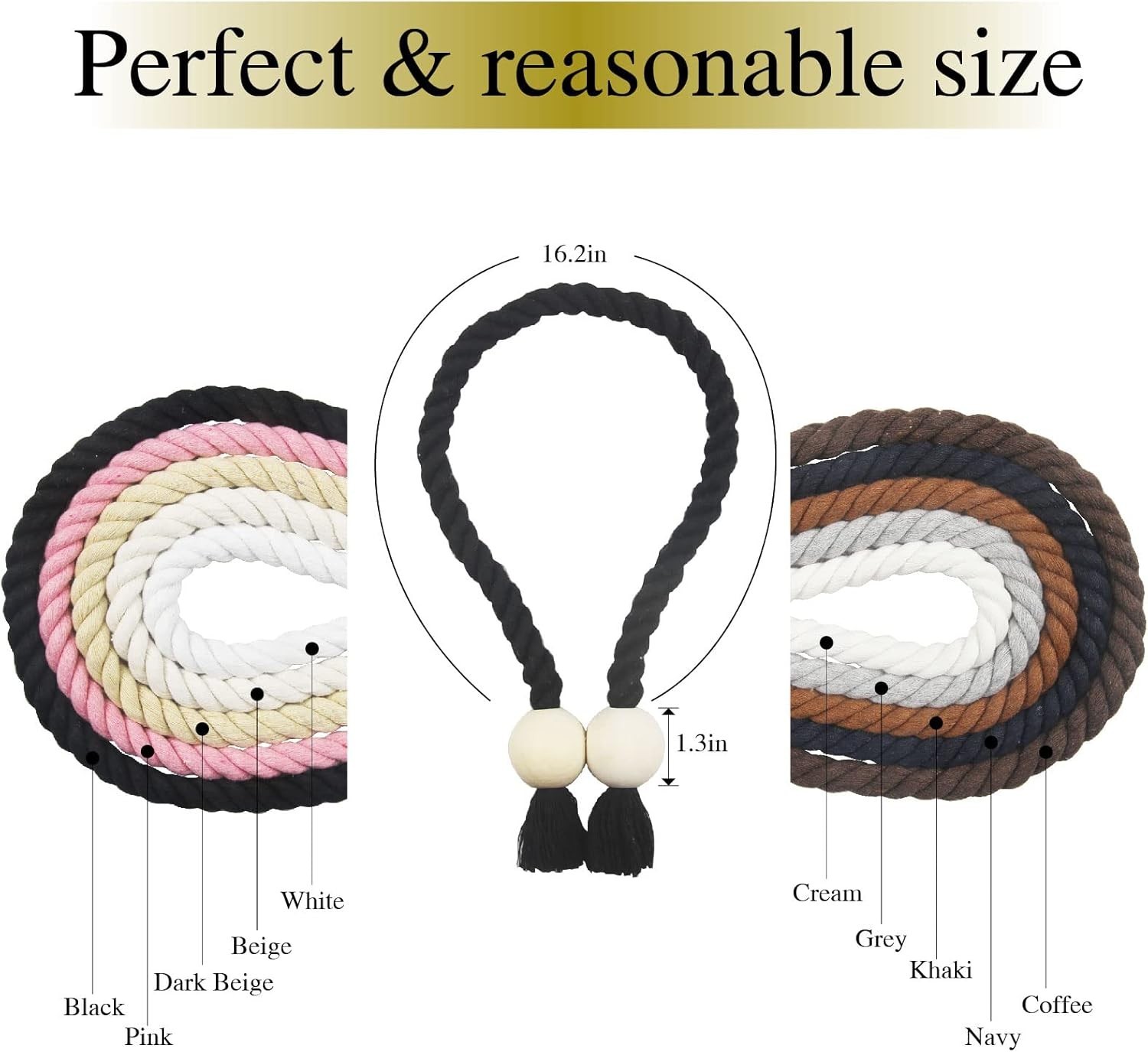 2 Pack Black Magnetic Curtain Tiebacks Cotton Hand Woven Tieback Holdback Dec…