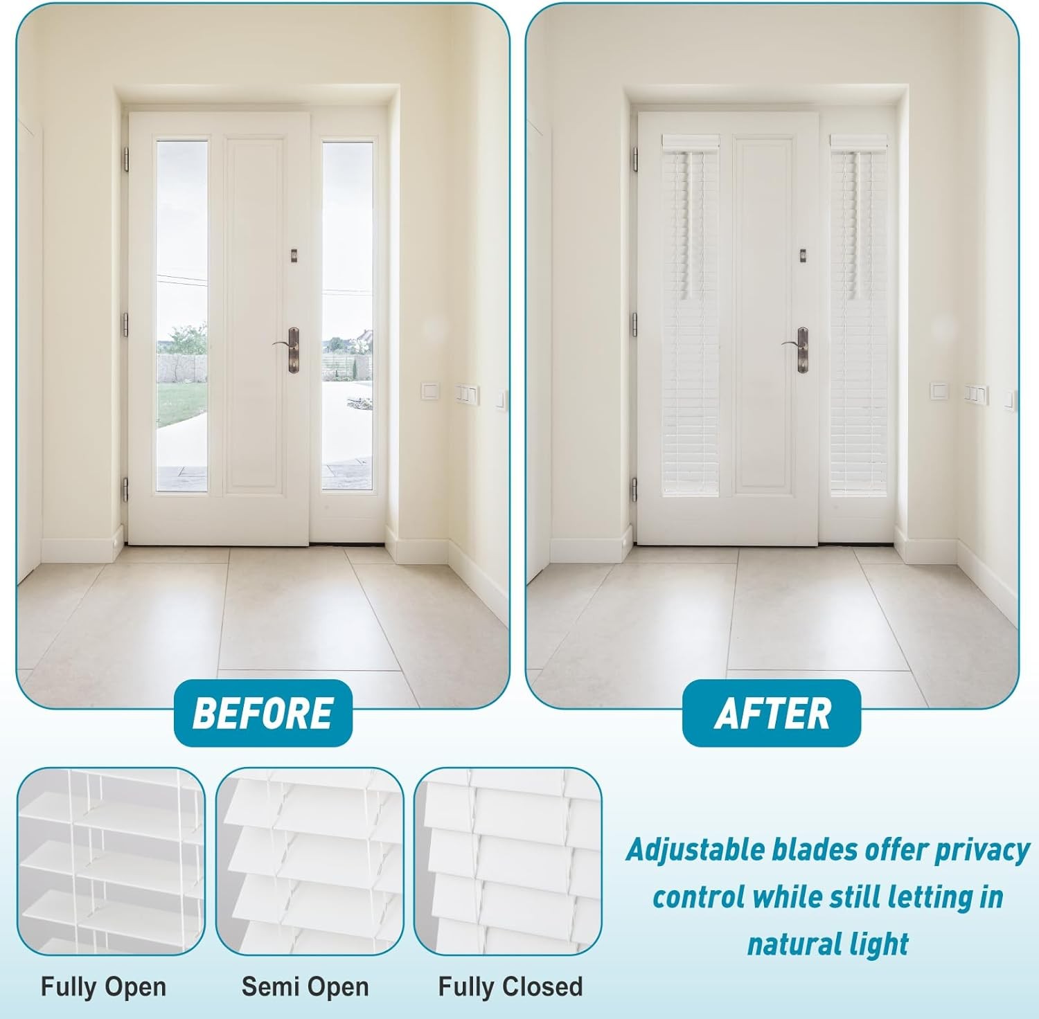 2 Pack 8.5” x 72” Cordless Sidelight Blinds 2” Horizontal White Faux Wood