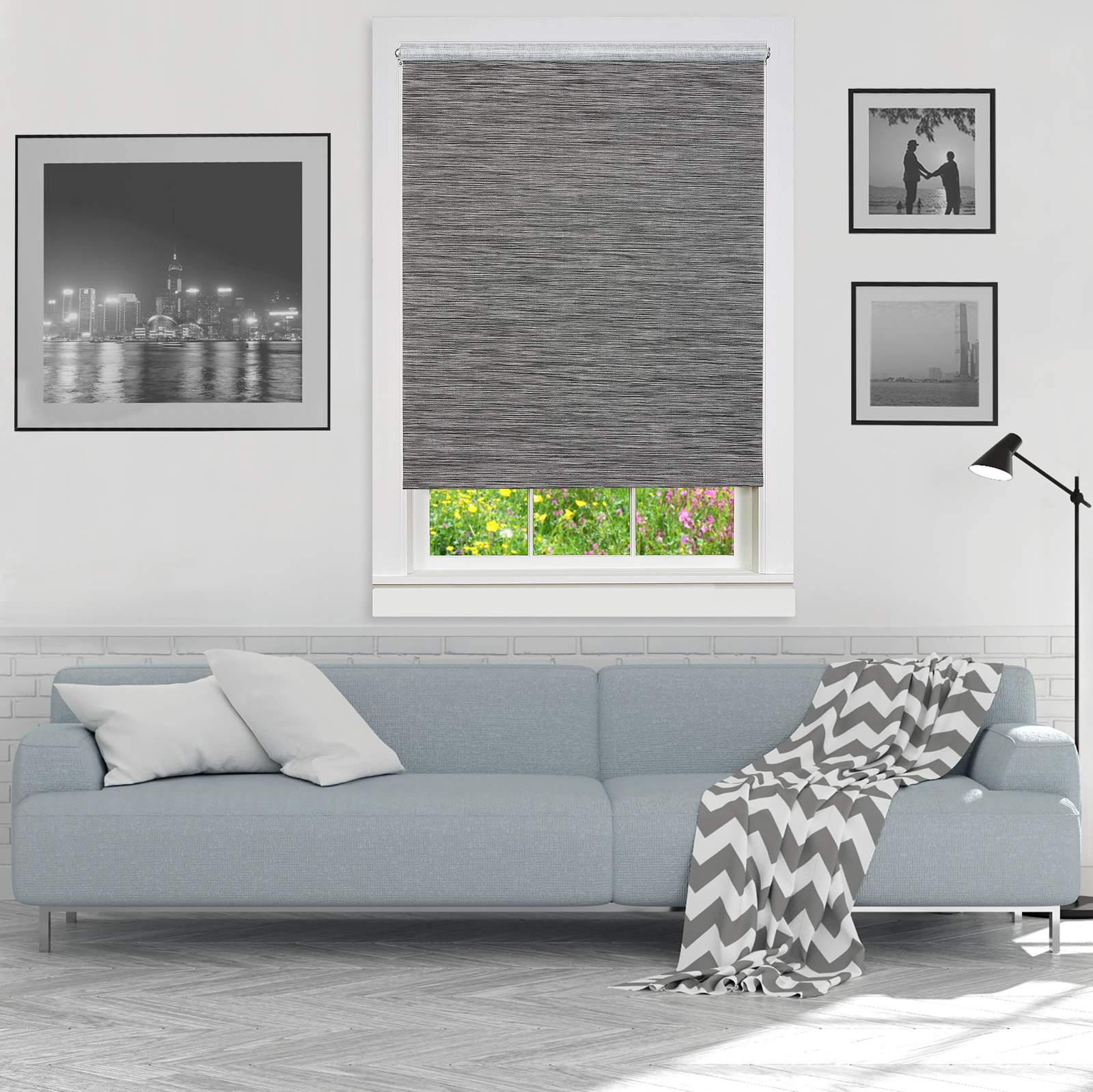 Light Filtering Woven Natural Cordless Privacy Jute Windows Shade, Smoke